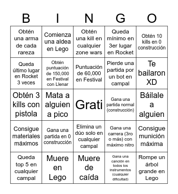Fortnite Bingon’t Bingo Card
