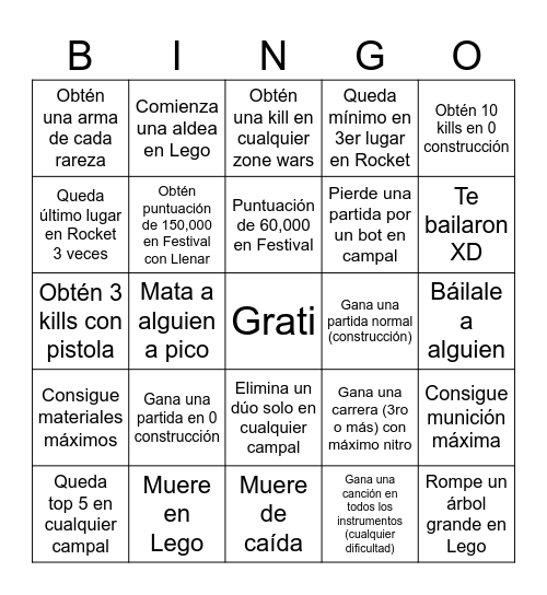 Fortnite Bingon’t Bingo Card