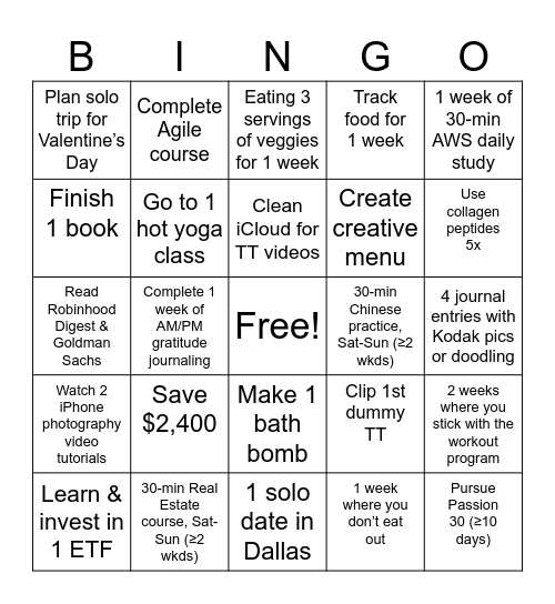 January Bingo Card