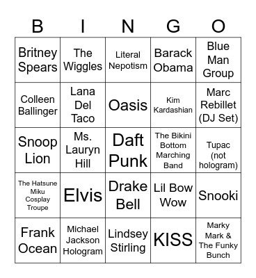 Coachella 2024 Bingo Card