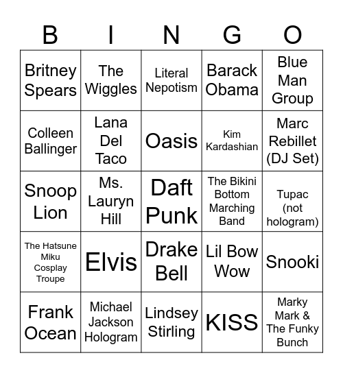 Coachella 2024 Bingo Card