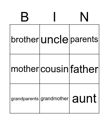 Family Bingo Card