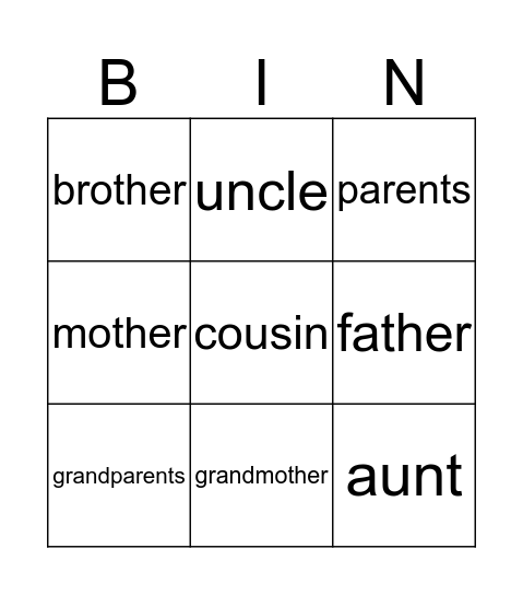 Family Bingo Card