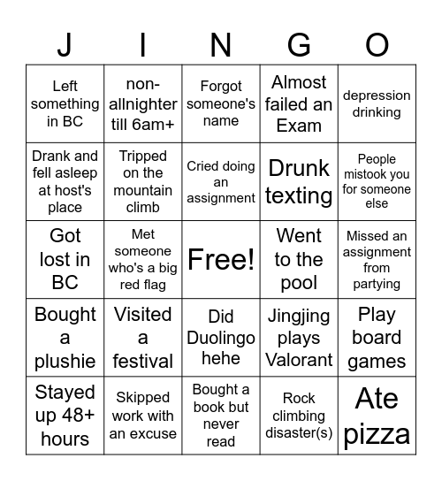 MiranBingBing Bingo Card