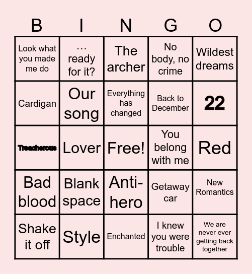 Tay bae BINGO slay Bingo Card