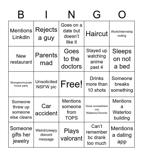MiranBingBing Bingo Card