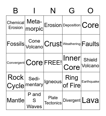 Earth Science Bingo!  Bingo Card
