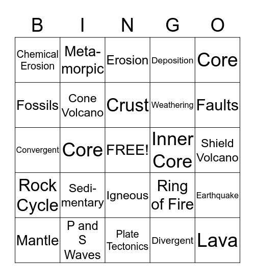 Earth Science Bingo!  Bingo Card