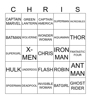 SUPER HEROS Bingo Card