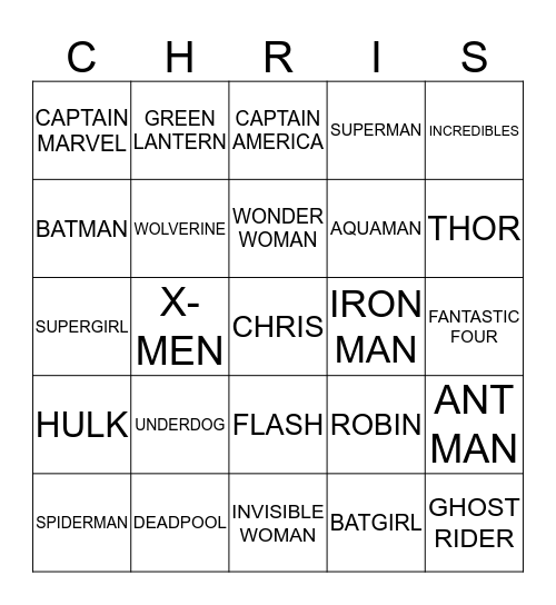 SUPER HEROS Bingo Card