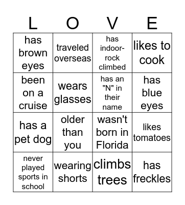 Getting To Know You Bingo Card