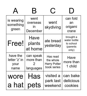 Getting to know you! Bingo Card