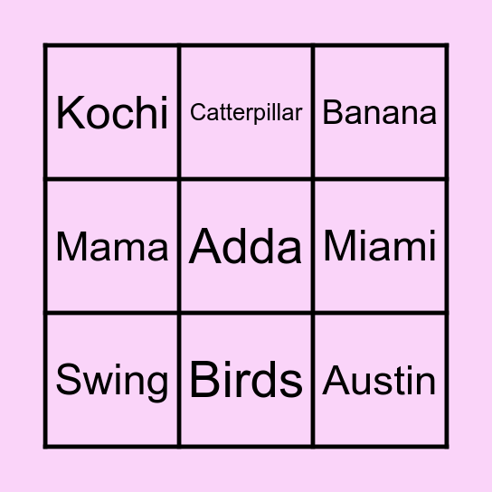 Reya's Favorites Bingo Card