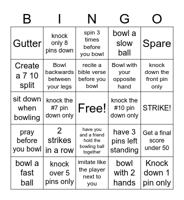 PBBC Bingo Bowling Bingo Card