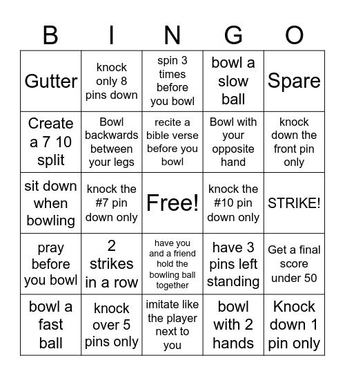 PBBC Bingo Bowling Bingo Card