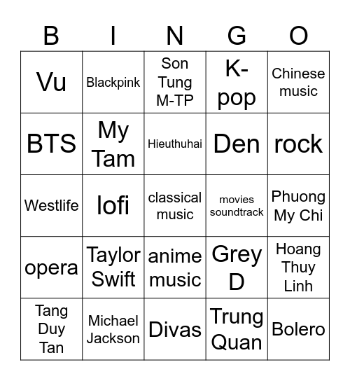 Music and I Bingo Card