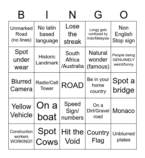 Bizarroworld Geo Bingo Card