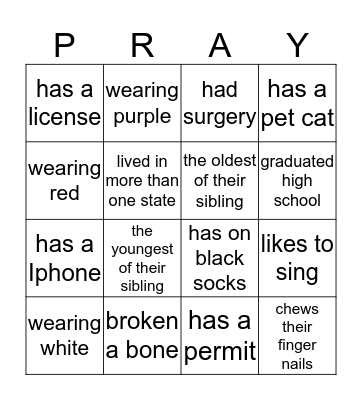 Getting To Know You Bingo Card