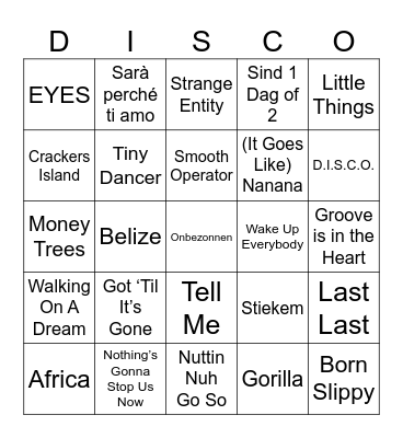 Disco Bingo O&N 2023! Bingo Card