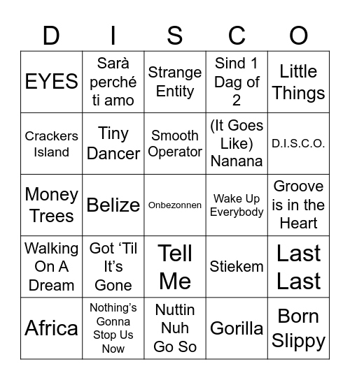 Disco Bingo O&N 2023! Bingo Card