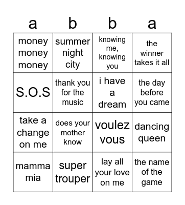 MUZIEKdancing queen BINGO Card