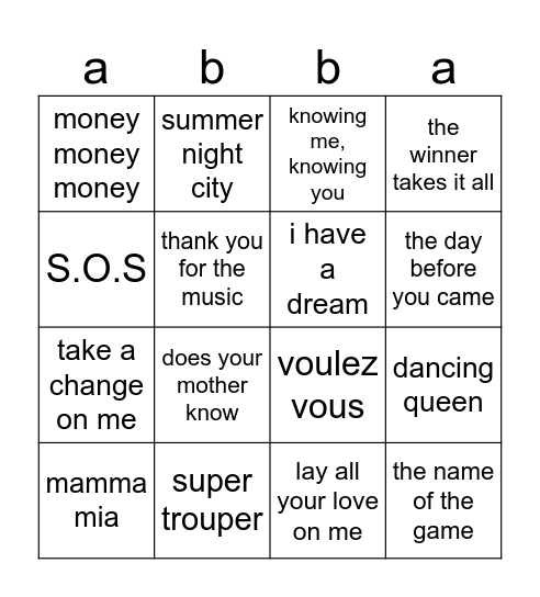 MUZIEKdancing queen BINGO Card