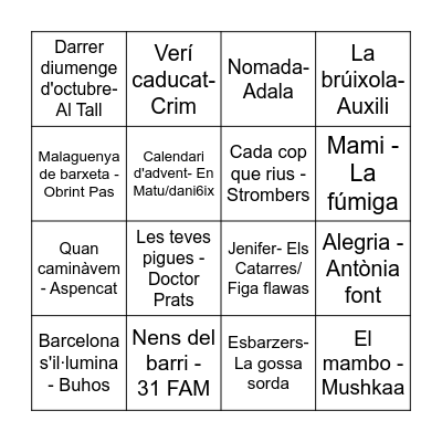 Quinto musical Bingo Card