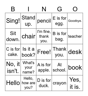 Go to School! Bingo Card