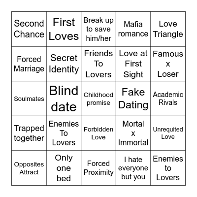 Romance Tropes 🎀 Bingo Card