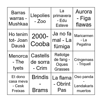 Quinto musical Bingo Card