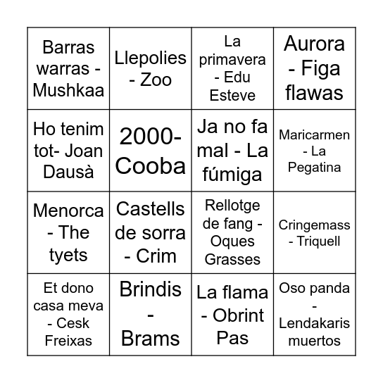 Quinto musical Bingo Card