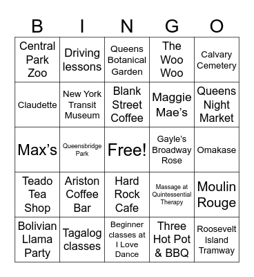 NYC 2024 Bingo Card