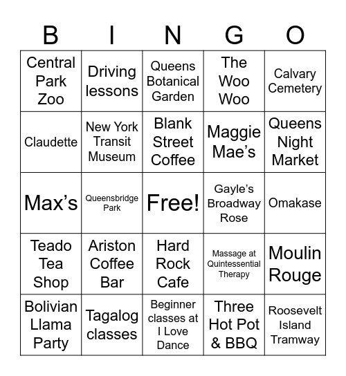 NYC 2024 Bingo Card