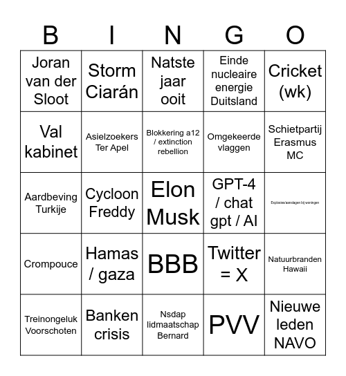Eindejaars bingo 2023! Bingo Card