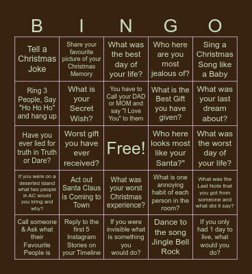 Christmas Bingo w/ ADVENTURE CLUB Bingo Card