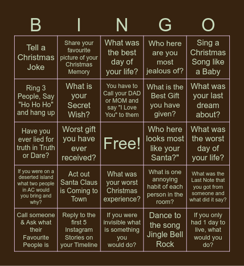 Christmas Bingo w/ ADVENTURE CLUB Bingo Card