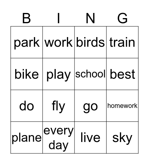 H1 - Print 2 - Present Verbs  Bingo Card
