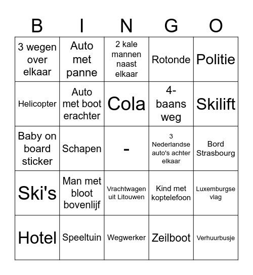 Ski Bingo Card