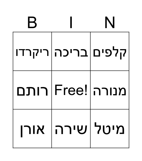 משפחה Bingo Card