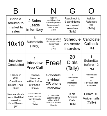 Recruiter Bingo Card