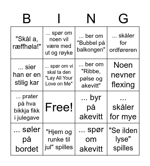 Romjulsfest Bingo Card