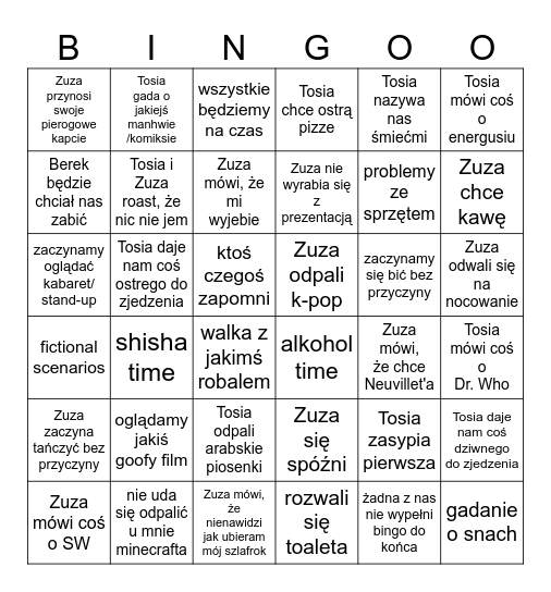 Nocowanie w piwnicy Bingo Card