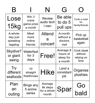 2024 Goals :) Bingo Card