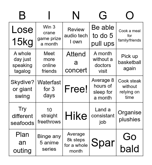 2024 Goals :) Bingo Card