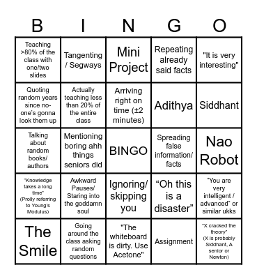 Robot Kinematics Bingo Card
