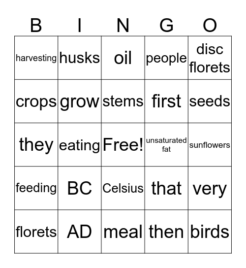 Sunflower Bingo Card