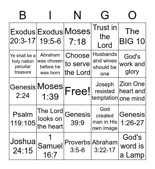 OT Scripture Mastery 6 Bingo Card