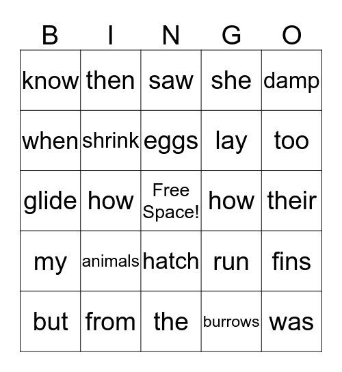 Animals from Eggs Bingo Card
