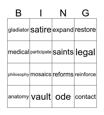 Ancient Rome Bingo Card