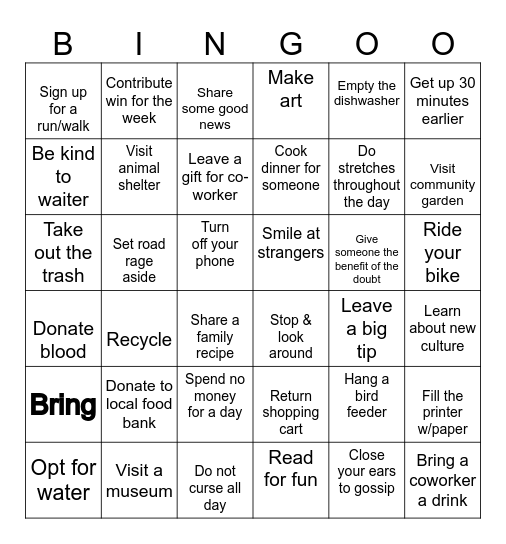 Self-Care Bingo Card